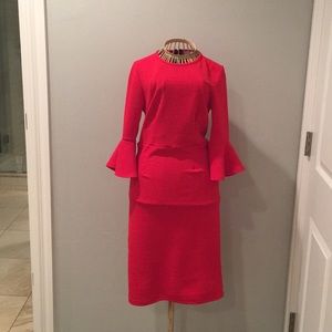 Red holiday dress with flare sleeves